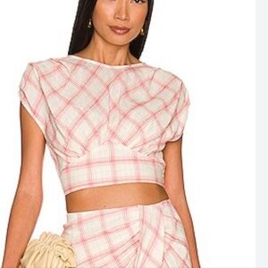 Bailey/44 Plaid‎ Crop Top in Pink and White Size L New